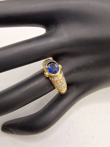 Bague 59 Bague vintage style trombino en or jaune 18 carats, saphir et diamants 58 Facettes