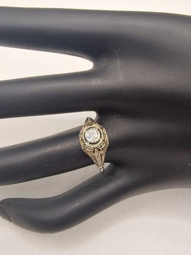 Bague 57 Bague solitaire ancienne en or 18 carats et platine avec diamant 58 Facettes