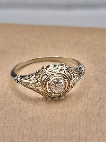 Bague 57 Bague solitaire ancienne en or 18 carats et platine avec diamant 58 Facettes