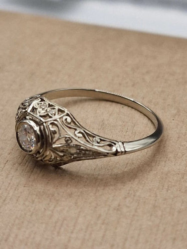 Bague 57 Bague solitaire ancienne en or 18 carats et platine avec diamant 58 Facettes
