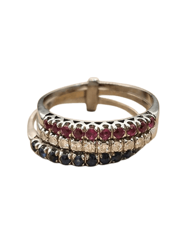 Bague 55 Bague vintage trois ensembles en or blanc 18 carats rubis saphirs diamants 58 Facettes
