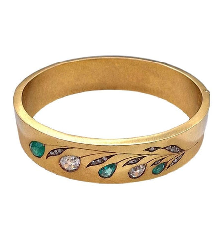 Bracelet Bracelet vintage années 1970 en or jaune 20 carats, diamants et émeraudes 58 Facettes