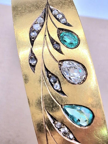 Bracelet Bracelet vintage années 1970 en or jaune 20 carats, diamants et émeraudes 58 Facettes