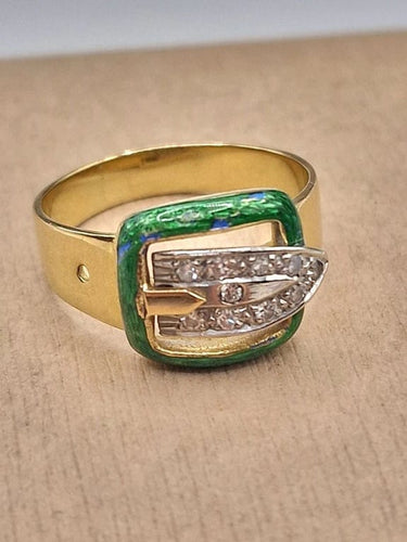 Bague 58 Bague boucle vintage années 1960 en or jaune, émail et diamants 58 Facettes