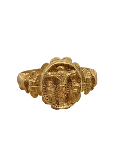 Bague 61 Bague chevalière motif Jésus-Christ byzantin en or jaune 18 carats 58 Facettes