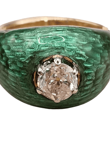 Bague 48 Bague vintage en or jaune 18 carats, émail et diamant taille ancienne 58 Facettes