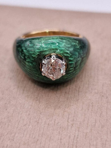 Bague 48 Bague vintage en or jaune 18 carats, émail et diamant taille ancienne 58 Facettes