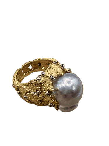 Bague 46 Bague vintage fleur en or jaune 18 carats et perle 58 Facettes