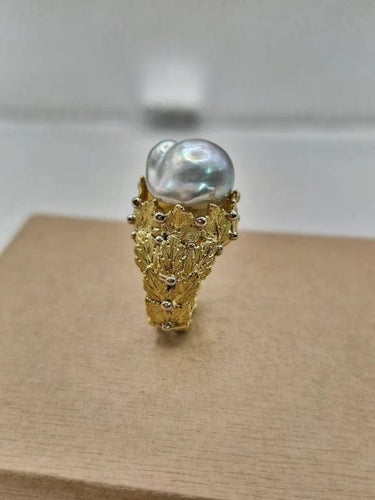 Bague 46 Bague vintage fleur en or jaune 18 carats et perle 58 Facettes