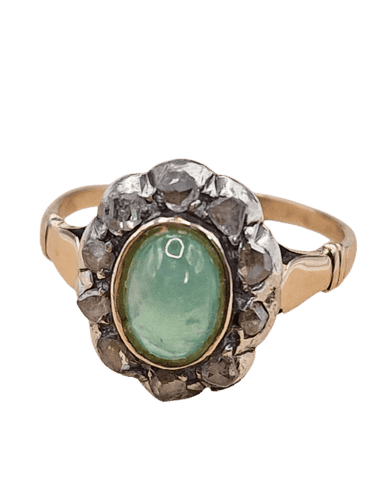 Bague 52 Bague ancienne en or blanc 18 carats et argent avec émeraude cabochon 58 Facettes