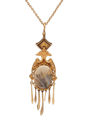 Pendentif Pendentif anglais ancien en or jaune 14 carats avec agate 58 Facettes
