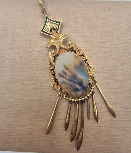 Pendentif Pendentif anglais ancien en or jaune 14 carats avec agate 58 Facettes