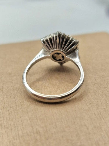 Bague 55 Bague solitaire en or blanc 18 carats avec diamant et émail vert 58 Facettes
