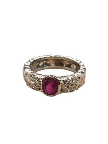 Bague 55 Bague solitaire rubis et diamants en or blanc 18 carats 58 Facettes