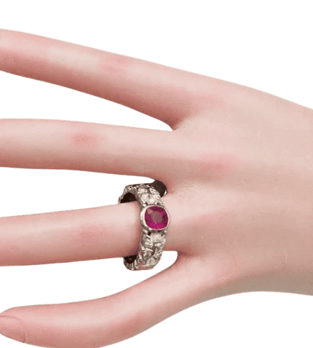 Bague 55 Bague solitaire rubis et diamants en or blanc 18 carats 58 Facettes