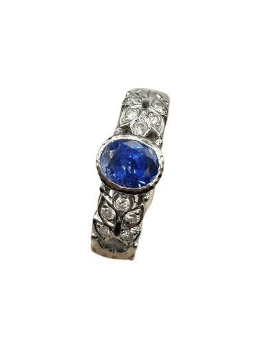 Bague 55 Bague solitaire saphir et diamants en or blanc 18 carats 58 Facettes