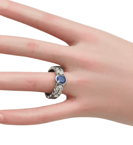 Bague 55 Bague solitaire saphir et diamants en or blanc 18 carats 58 Facettes