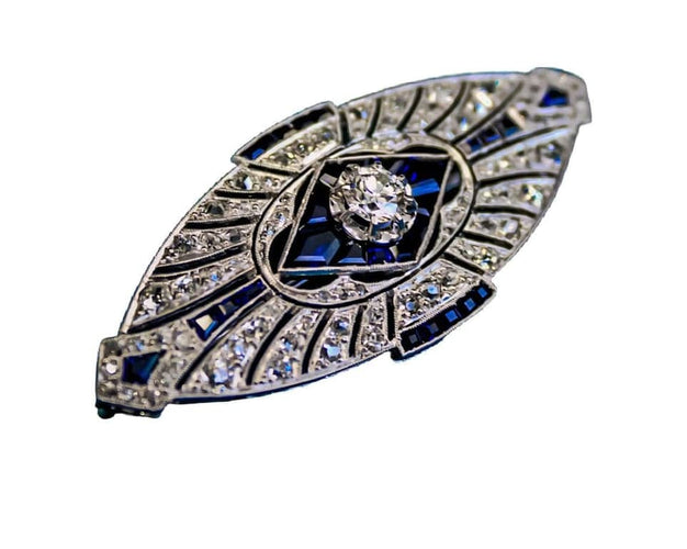 Broche Broche Art déco en or et platine avec diamant, saphirs et diamants 58 Facettes 250332