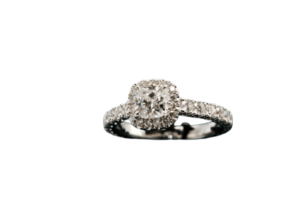 Bague 50 Bague en or blanc 750 - Diamant taille coussin et pavage diamants 58 Facettes 240065
