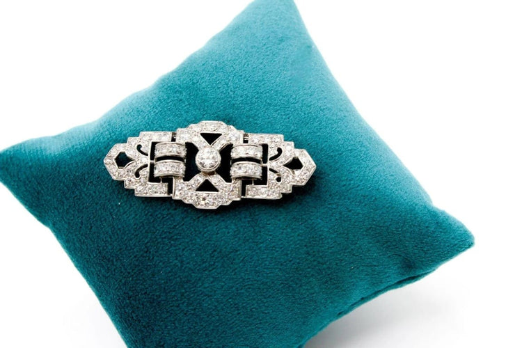 Broche Broche Art déco en platine et or jaune 18K, diamants 58 Facettes 240221