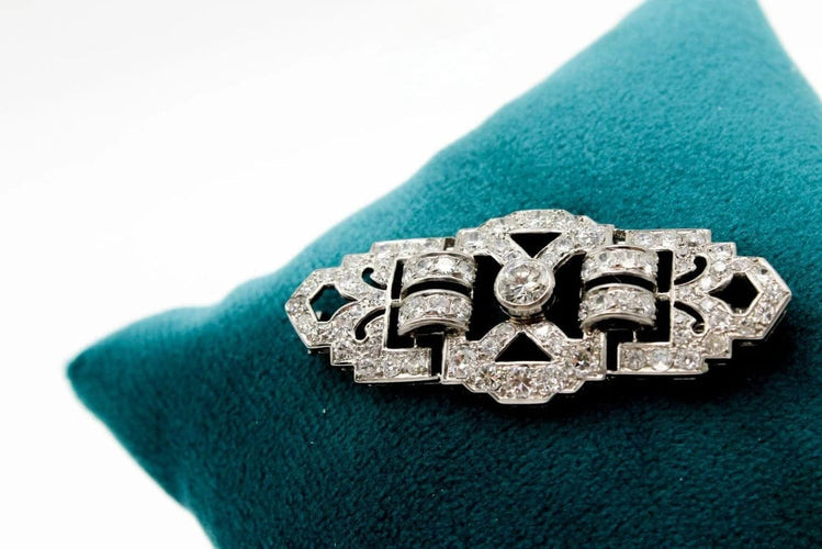 Broche Broche Art déco en platine et or jaune 18K, diamants 58 Facettes 240221