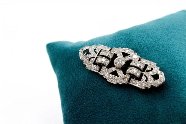 Broche Broche Art déco en platine et or jaune 18K, diamants 58 Facettes 240221