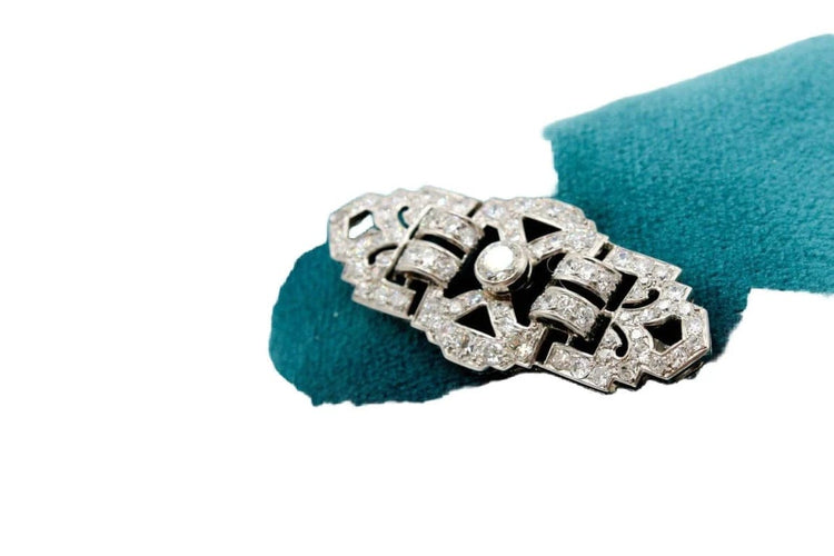 Broche Broche Art déco en platine et or jaune 18K, diamants 58 Facettes 240221