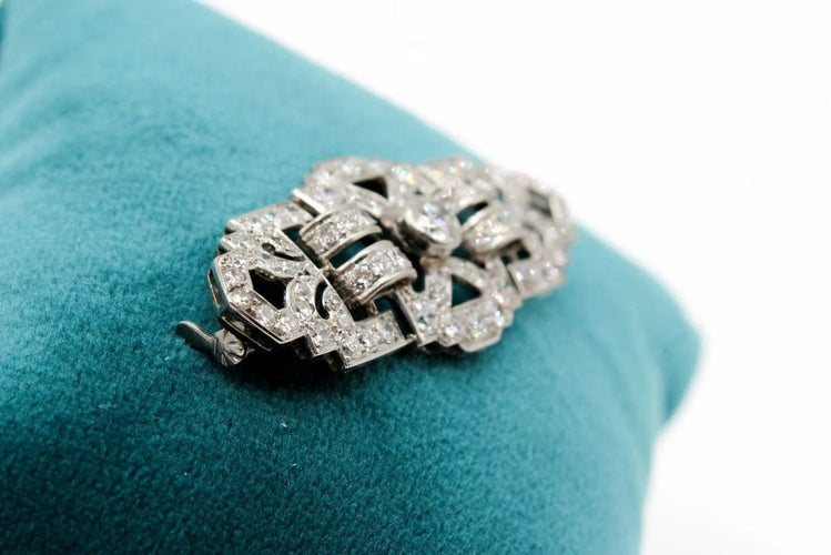Broche Broche Art déco en platine et or jaune 18K, diamants 58 Facettes 240221