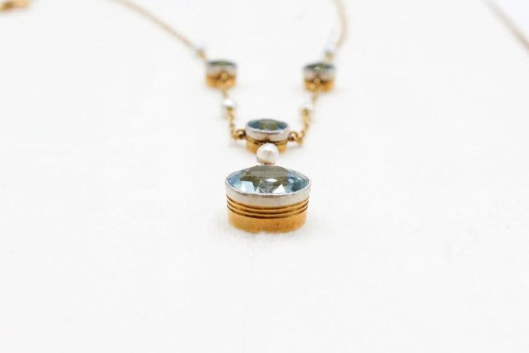 Collier Collier ancien en or jaune et platine, aigues-marines et perles 58 Facettes 240670