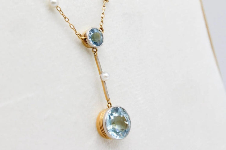Collier Collier ancien en or jaune et platine, aigues-marines et perles 58 Facettes 240670