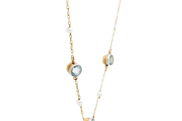 Collier Collier ancien en or jaune et platine, aigues-marines et perles 58 Facettes 240670