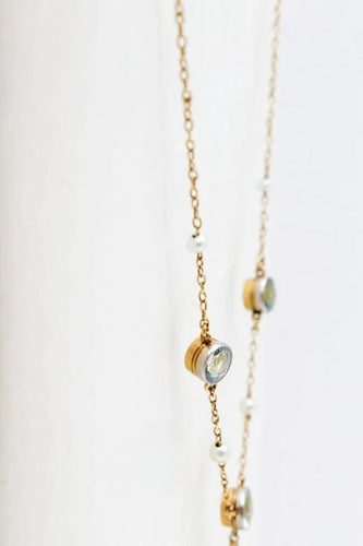 Collier Collier ancien en or jaune et platine, aigues-marines et perles 58 Facettes 240670