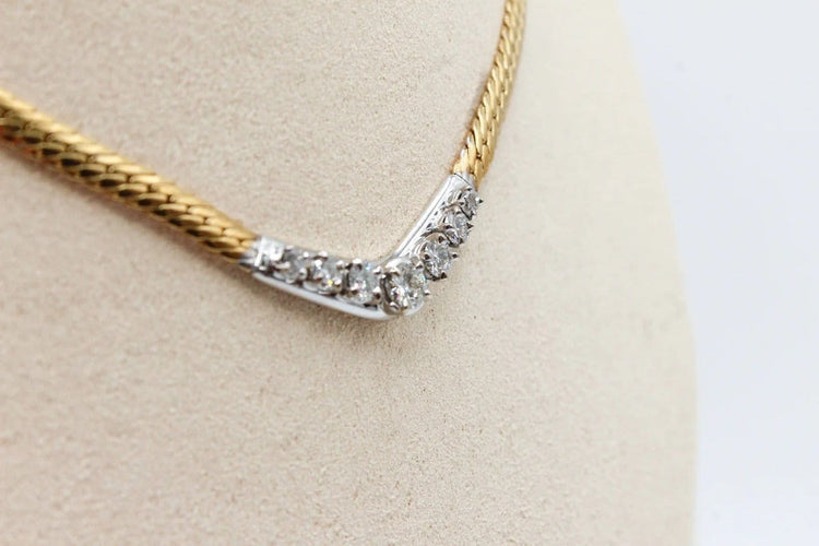 Collier Collier maille anglaise en or jaune 750 avec diamants 58 Facettes 250197