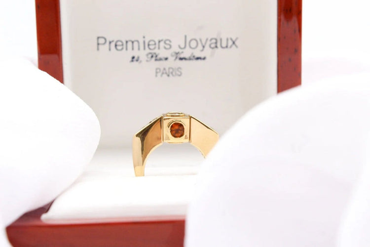 Bague 53 Premiers Joyaux - Bague motif carré en or jaune et pierres fines 58 Facettes 250199