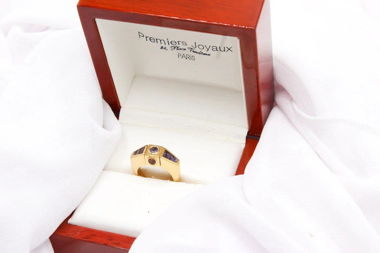 Bague 53 Premiers Joyaux - Bague motif carré en or jaune et pierres fines 58 Facettes 250199