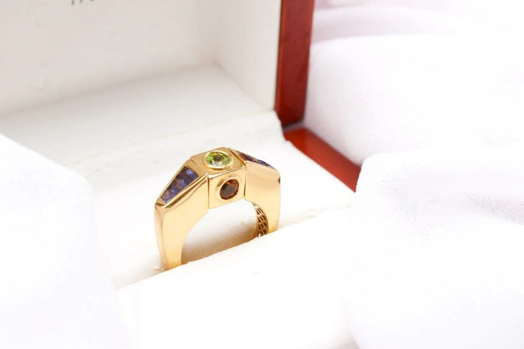 Bague 53 Premiers Joyaux - Bague motif carré en or jaune et pierres fines 58 Facettes 250199