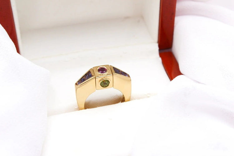 Bague 53 Premiers Joyaux - Bague motif carré en or jaune et pierres fines 58 Facettes 250199