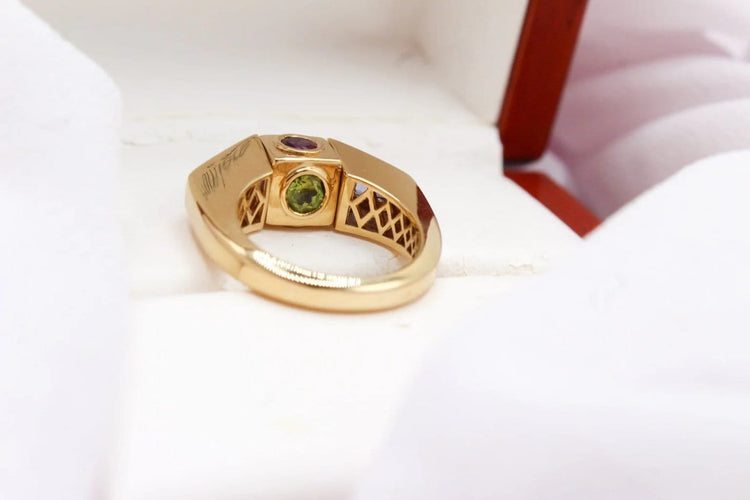 Bague 53 Premiers Joyaux - Bague motif carré en or jaune et pierres fines 58 Facettes 250199