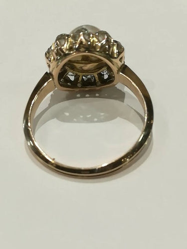 Bague 54 Bague ancienne en or jaune 18 carats, perle fine et diamants 58 Facettes
