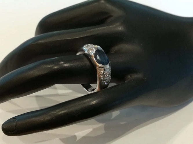 Bague 52 Bague jonc en or blanc 18 ct avec saphir et diamants 58 Facettes