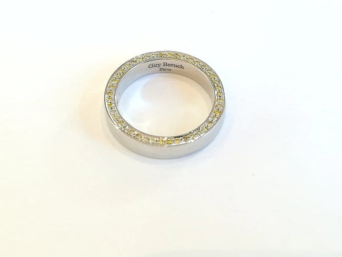 Bague 49 Guy Baruch - Bague en platine 950 sertie de diamants blancs et fancy yellow 58 Facettes