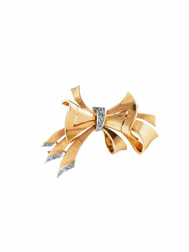 Broche Broche nœud 1940 en or jaune et platine avec diamants 58 Facettes