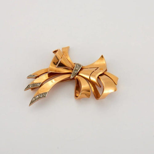 Broche Broche nœud 1940 en or jaune et platine avec diamants 58 Facettes