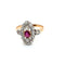 Bague 54.5 Bague marquise ancienne en or rose, platine, rubis et diamants 58 Facettes