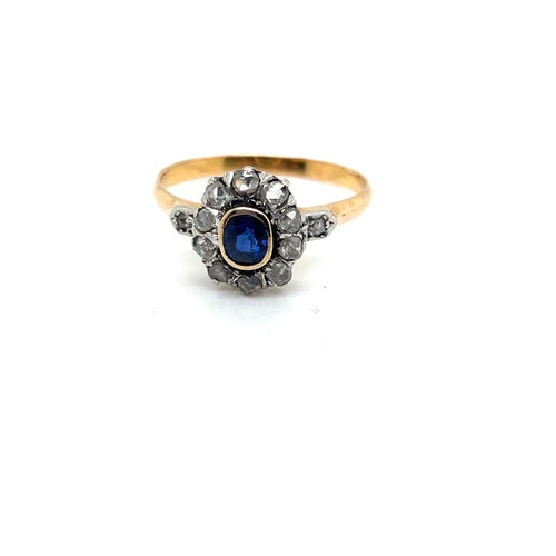 Bague 54 Bague ancienne en or rose 18k et platine, saphir et diamants 58 Facettes