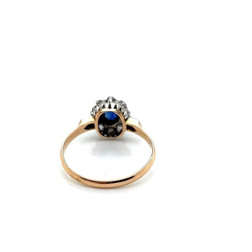 Bague 54 Bague ancienne en or rose 18k et platine, saphir et diamants 58 Facettes