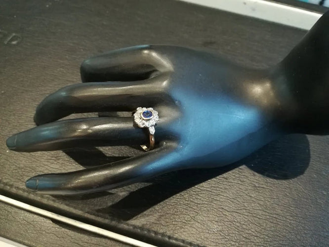 Bague 54 Bague ancienne en or rose 18k et platine, saphir et diamants 58 Facettes