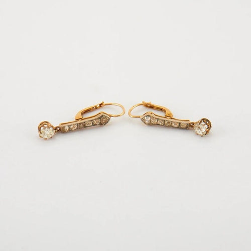 Boucles d'oreilles Art déco - Boucles d'oreilles en or jaune et platine avec diamants 58 Facettes