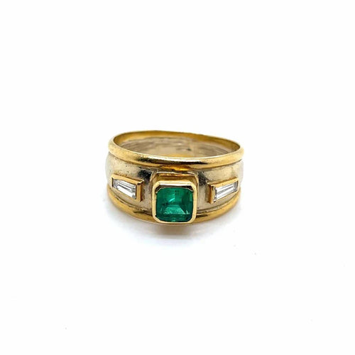 Bague 54 Bague jonc en deux ors, émeraude et diamants 58 Facettes