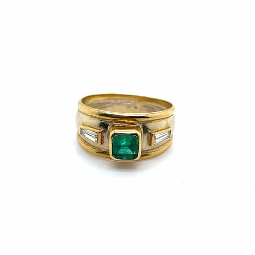 Bague 54 Bague jonc en or jaune et blanc 750 avec émeraude et diamants 58 Facettes
